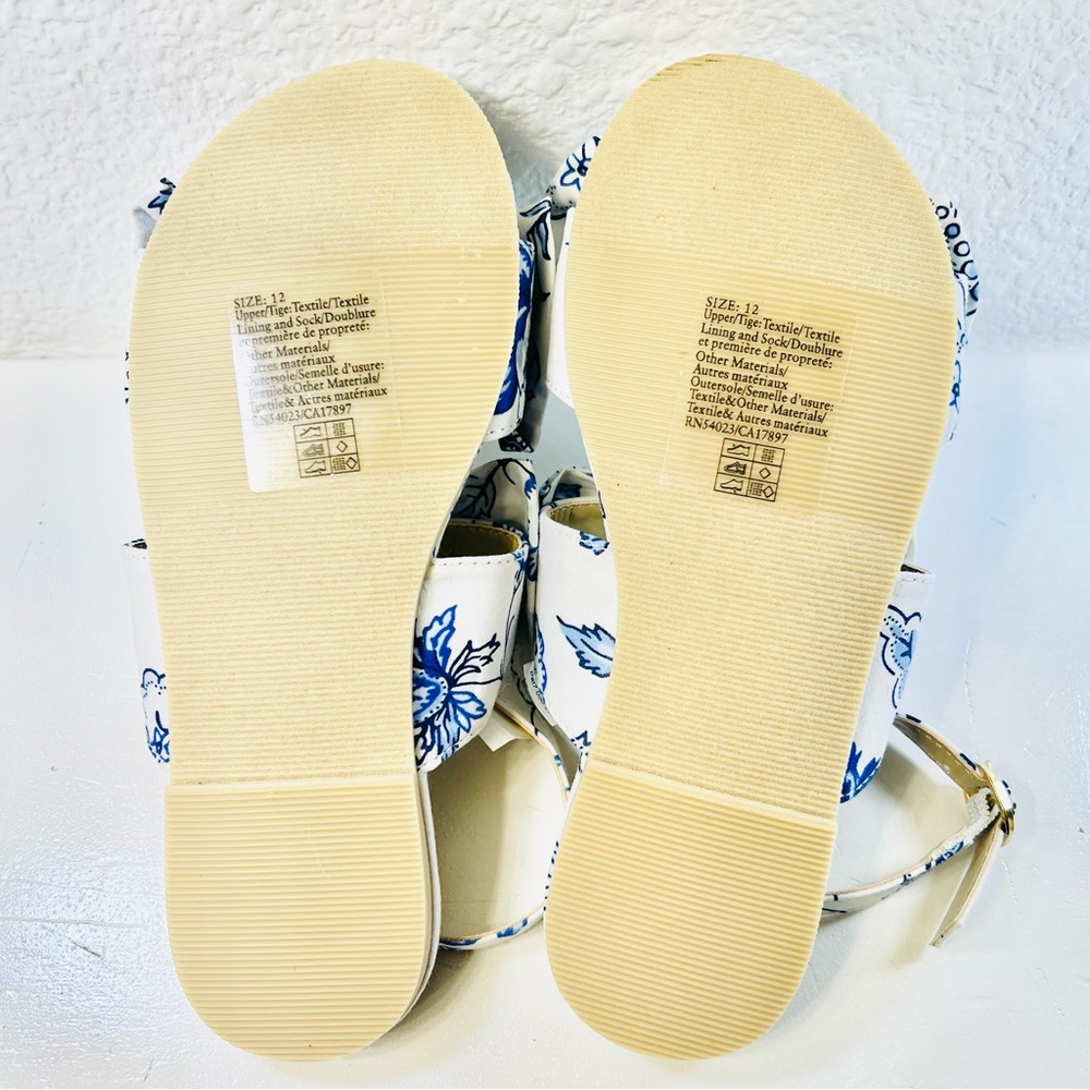 ♥️HP JANIE AND JACK Floral Bow Sandals Sz 12 White Blue Capri Island Floral NWOT - Picture 6 of 9